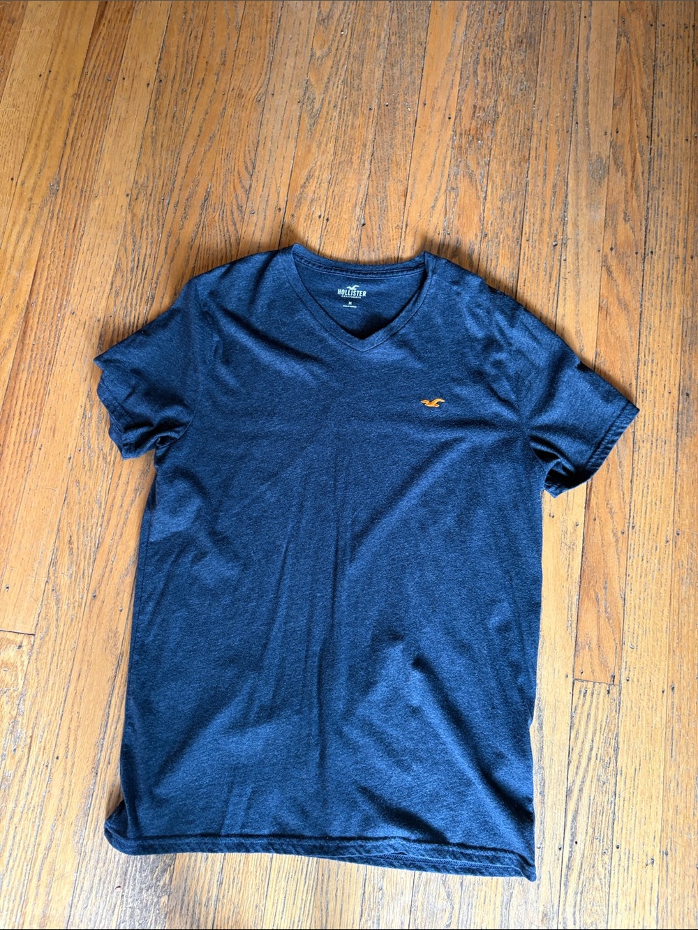 Hollister Dark Blue V-Neck Tee with Small Gold Logo